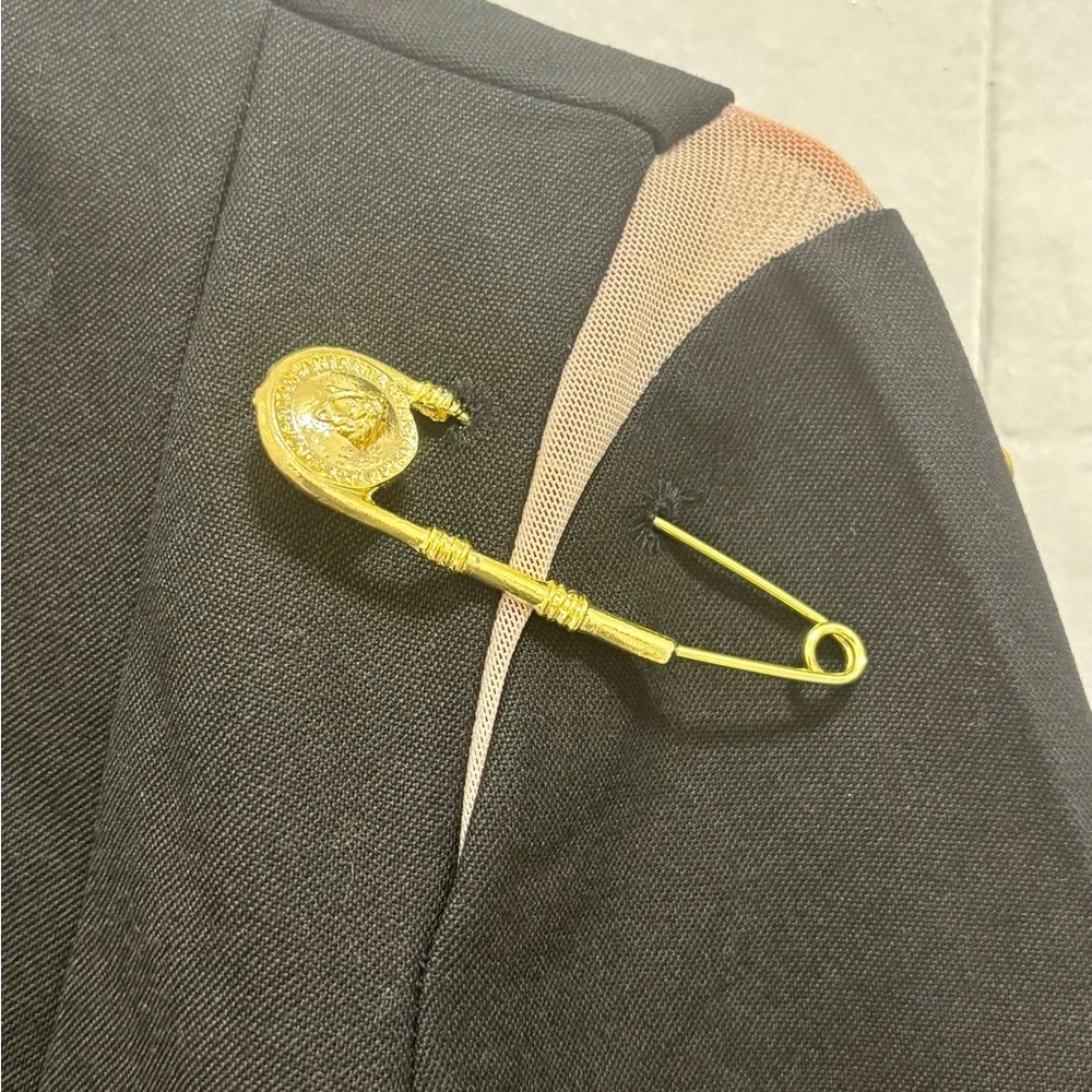 NWT Black Blazer with Oversized Gold Safety Pins - Picture 4 of 8